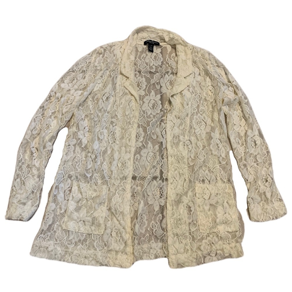 Streetwear Society Cream Lace Open-Front Cardigan Jacket - L